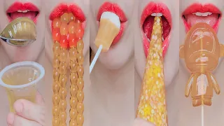 ASMR ORANGE EMOJI FOOD kohakuto sprinkle honey jelly mukbang eating sounds