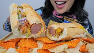 SUBWAY FOOT LONG HOT DOG (ASMR EATING SOUNDS) LIGHT WHISPERS | SAS-ASMR