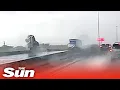 Download Lagu Driver dives to safety just in time as 18-wheeled truck flips over overpass