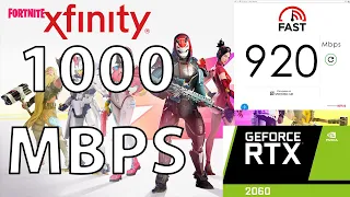 Downloading Fortnite at 1000Mbps on PC Xfinity Gigabit Internet Download Test