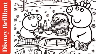 Coloring Peppa Pig and Mummy Pig’s Picnic on the Hillside🌸 | Fun Outdoor Coloring l Disney Brilliant