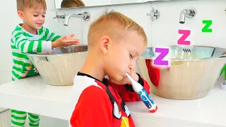 روتين الصباح لفلاد ونيكي مع أمي النائمة مجموعة فيديو للأطفال 