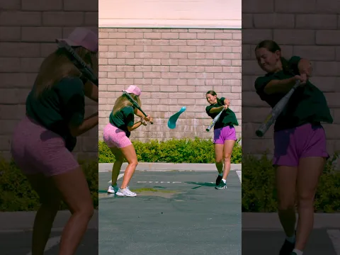 2 bats are better than 1!! ONLY 3 TRIES!! ​⁠ #slowmo #sports #softball #baseball #balloon