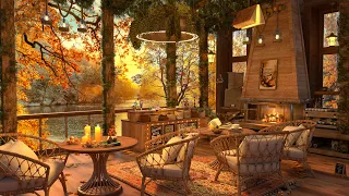 4K Beautiful Autumn Café Jazz ☕ Fireplace Glow with Soothing Jazz Piano for Study & Relaxation