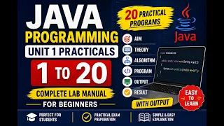 Java Programming Unit 1 Practicals 1 to 20 Complete Java Lab Manual with Programs Output