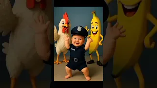 baby dancing with chicken and banana