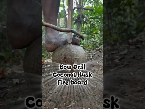 Wilderness skills: a bow drill using a coconut husk fireboard. #primitivefirelighting #bushcraft