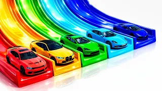 Flatbed Truck Sport Cars Transportation w/ Slide Color - Car vs Speed Bump vs Deep Water #7 - BeamNG