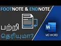 Footnote and Endnote in MS Word in Tamil