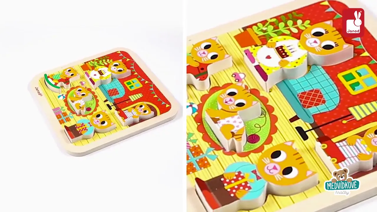 Puzzle pro nejmenší - Dřevěné puzzle pro nejmenší Kočičky v pokoji Chunky Janod - 4