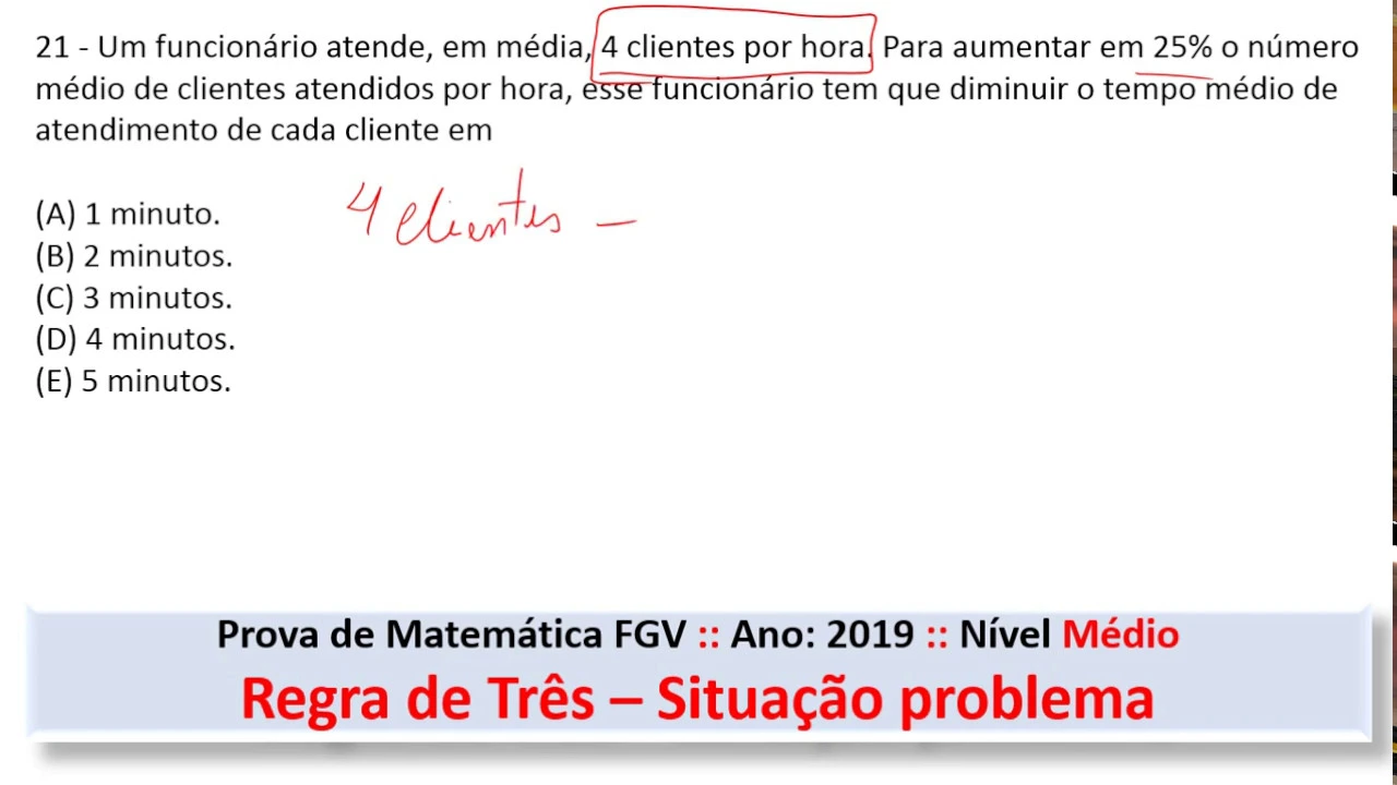 Regra de Três Situação Problema#FGV Q21 2019 Prova de Matemática #Concurso #Médio