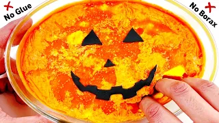 How to make Halloween Pumpkin Iceberg Slime without Glue or Borax | No Glue No Borax Slime [ASMR]