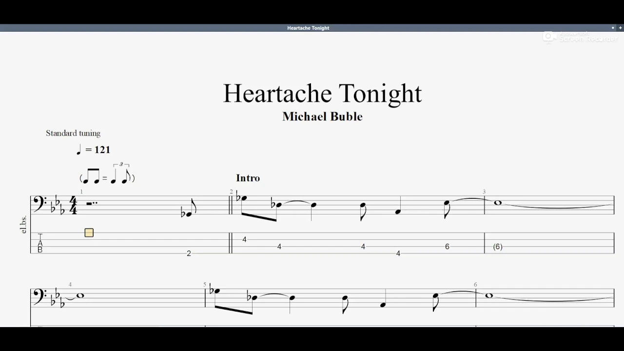 Michael Bublé - Heartache tonight (bass tab)