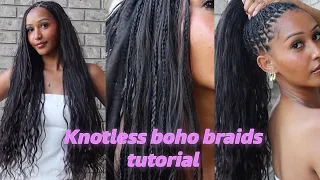 Human hair knotless boho braids tutorial No synthetic braiding hair added