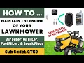 Lawnmower Engine Maintenance Cub Cadet GT50 with Kohler Shown Spark Plugs Fuel Filters