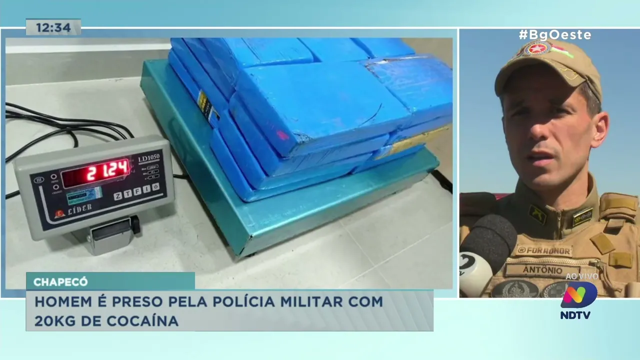 Homem é preso pela Polícia Militar com 20kg de cocaína