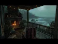 Download Lagu Coastal Porch During Storm | Gentle Rain, Thunder \u0026 Fireplace with Ocean Sounds