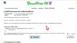 Java Practice It Exercise 8 4 isVerticalPoint classes instance methods Point