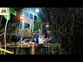 camping hujan deras dan angin kencang, tidur nyenyak di shelter di tengah hutan pinggir sungai