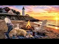 Serene Beach Sunset at West Chop Lighthouse Ocean Waves Campfire Soft Rock for Work or Relaxing