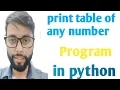 Multiplication table Print in Python in Hindi