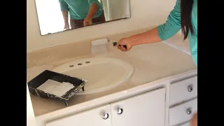 How to Paint Old Bathroom Countertop Vanity Sink Easy Gorgeous Transformation Before-After