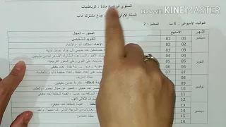التوزيع السنوي لدروس مادة الرياضيات للاولي ثانوي جدع مشترك آداب وفلسفة 