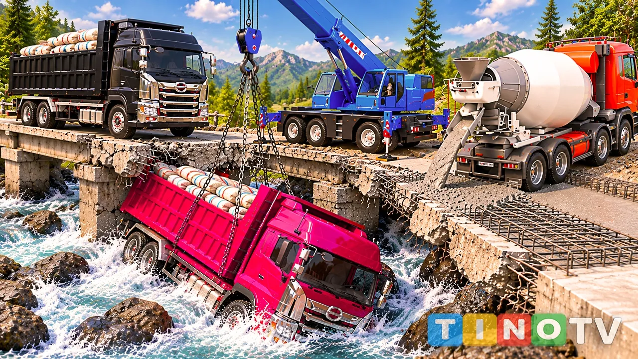 Mini Bridge COLLAPSES Under Heavy Dump Truck! ππ₯ Crane Rescue & New Bridge Construction Simulation