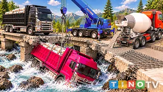 Mini Bridge COLLAPSES Under Heavy Dump Truck! ππ₯ Crane Rescue & New Bridge Construction Simulation