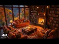 Download Lagu Cozy Reading Nook Ambience 🛖 Soft Jazz with Crackling Fireplace \u0026 Rain Sounds for Relaxation