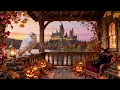 Hogwarts Veranda View 🎃 Halloween Ambience & Peaceful Autumn Music | Harry Potter Inspired 4K