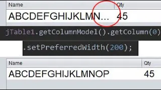 Java Table Colum Width Size Fix