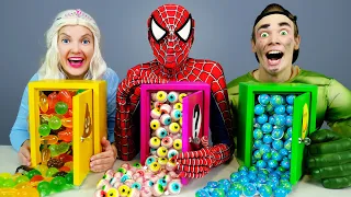 Solve the Mystery Challenge of 1000 Keys ASMR MUKBANG for Superheroes Color food challenge Nerd Hand