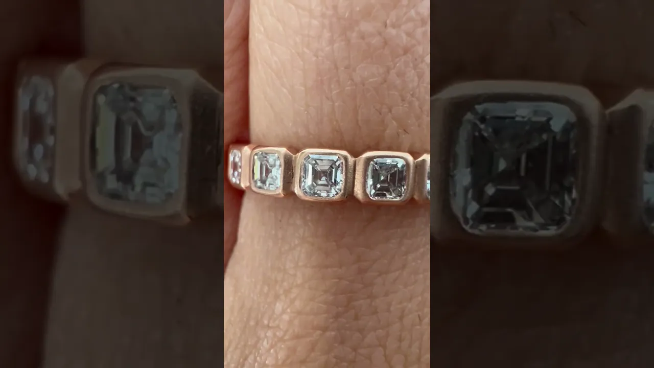 14K Gold Ascher Cut Three Quarter Way Eternity Bezel Set Lab Grown Diamond Wedding Band Ring