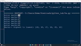 Python Program to Sort Marks Using Bubble Sort VTU Question 1BPLC105B 5th Program