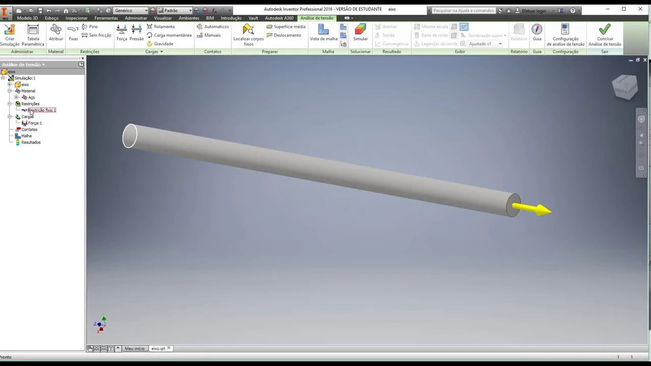 Aula de apoio: Analise de tensões - Método de elementos finitos MEF - Autodesk Inventor
