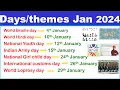 Important days themes 2024 January 2024 days of january 2024 days and themes 2024