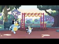 Bandit running with Bluey at the Monkey Bars