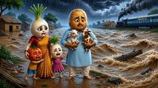 😢 बाढ़ में बह रहे थे दो मासूम बकरी के बच्चे, आलू पापा ने बचाई जान | Hindi Cartoon Story