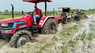4wd 3630 new holland going to farm stuck in mud towing swaraj 855 john deere 5310 mahindra novo 605