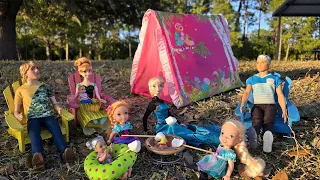 family camping elsa u0026 anna toddlers tent marshmallows barbie dolls