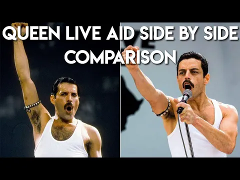 Download MP3 FULL Queen at LIVE AID Side By Side Comparison with Rami Malek (Bohemian Rhapsody 2018)