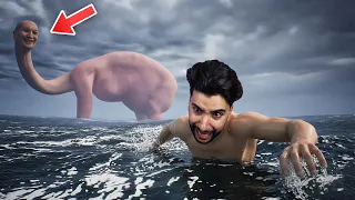 ديناصور مرعب بوجه إنسان يأكل الجميع في البحر   دندنها