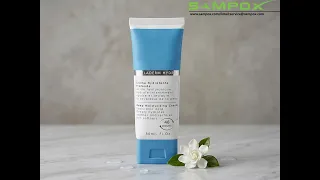 Blue and White PE Oval Cream Tube 80ml 40mm with Square Cap and Silver Stamping