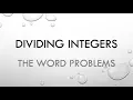 Dividing Integers The Word Problems