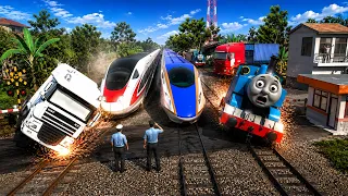 GILA! Truk Ugal ugalan Hampir Tertabrak Kereta Api Cepat dan Kereta Thomas! 😱🚆🚛