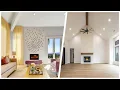75 Vaulted Ceiling Living Space With A Plaster Fireplace Design Ideas You ll Love
