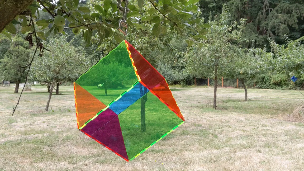 Spinning Rainbow Cube in the Apple Orchard