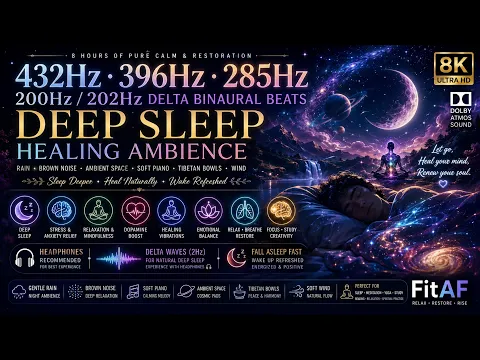 8 Hours Deep Sleep Healing Music | 432Hz • 396Hz • 285Hz • Delta Binaural Ambient Space Soundscape