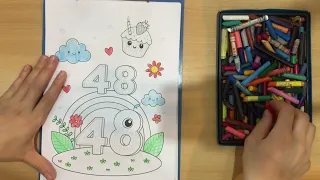 Color the rainbow picture and the number 48